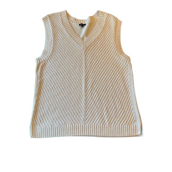 Talbots Womens Sleeveless Knit Sweater Vest L Beige Cotton Linen Blend Coastal - Picture 1 of 4